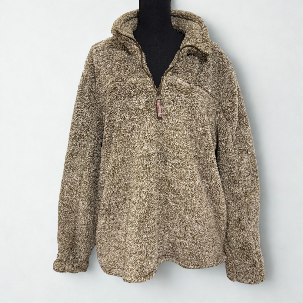 Cozy Alpine‎ Sherpa Pullover Fleece Jacket Tan Brown XL Quarter Zip Unisex